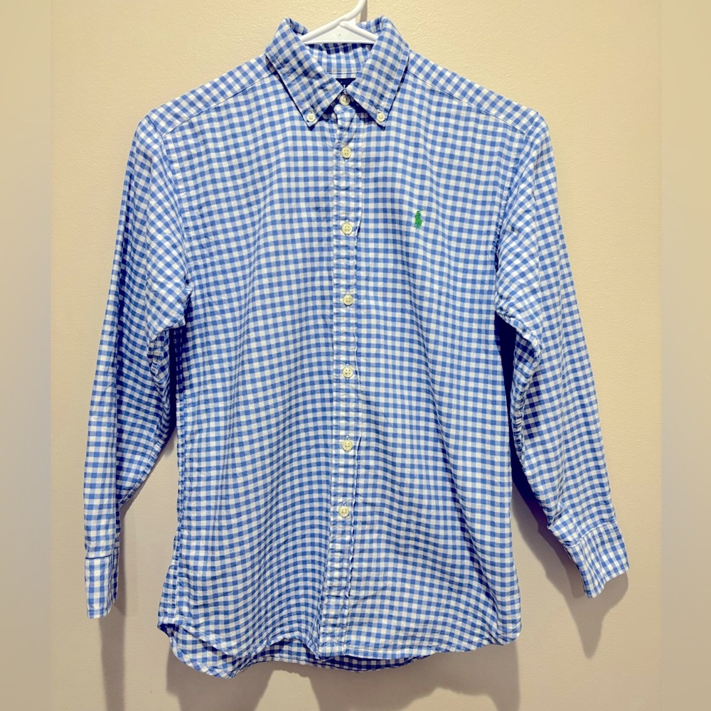 Ralph Lauren Blue Checkered Boys 10-12 Medium Button Down Shirt